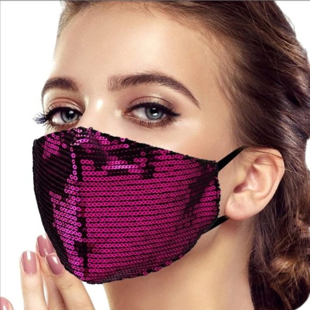 Fuchsia Sparkling Sequin Face Mask